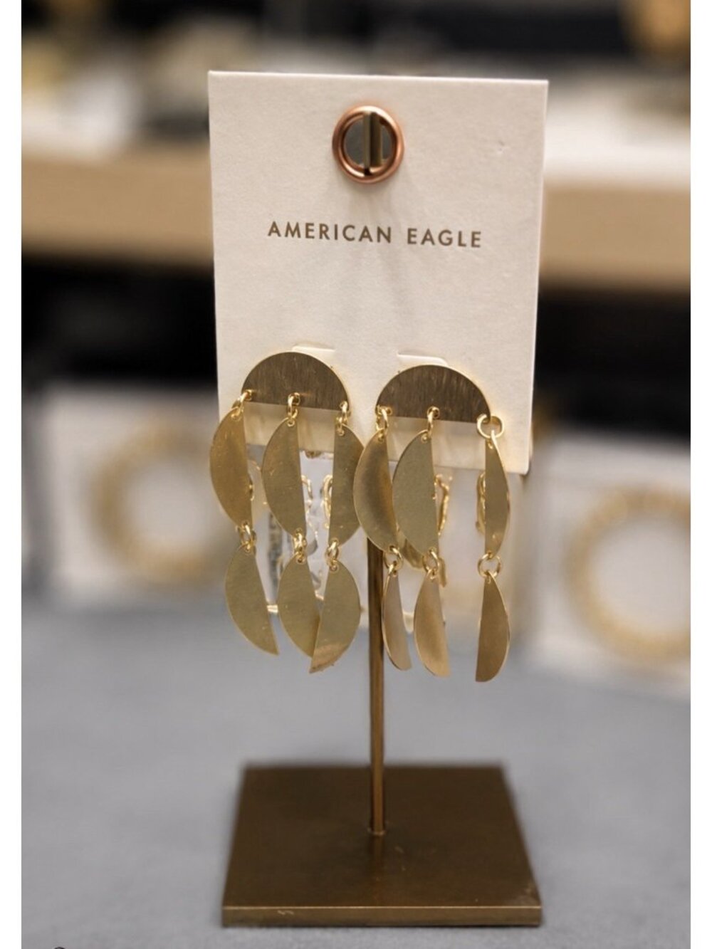 American Eagle Earrings Boho  Arched Fringe Goldtone 2.2" Statement Dangle NEW